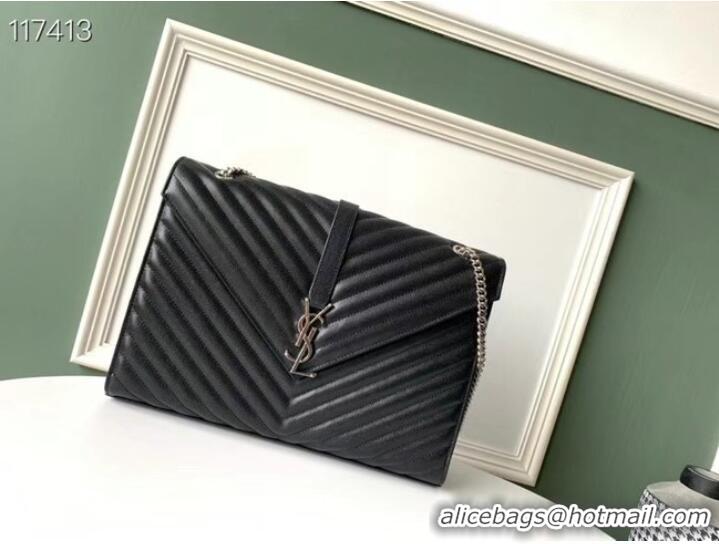 Inexpensive SAINT LAURENT ENVELOPE LARGE BAG IN MIX MATELASSE GRAIN DE POUDRE EMBOSSED LEATHER 600166B BLACK