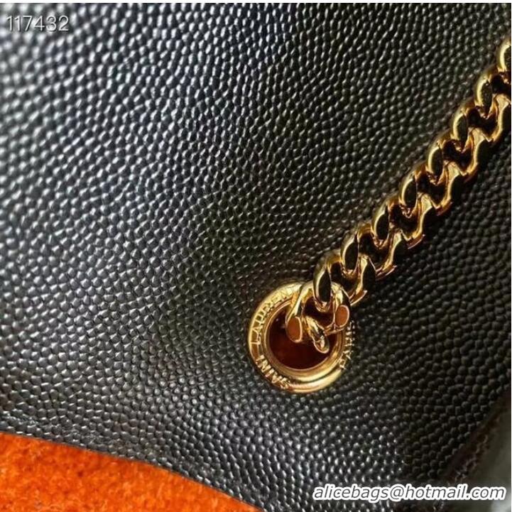 Famous Brand SAINT LAURENT MONOGRAM CHAIN WALLET IN MIX MATELASSE GRAIN DE POUDRE EMBOSSED LEATHER 526286 BLACK&GOLD