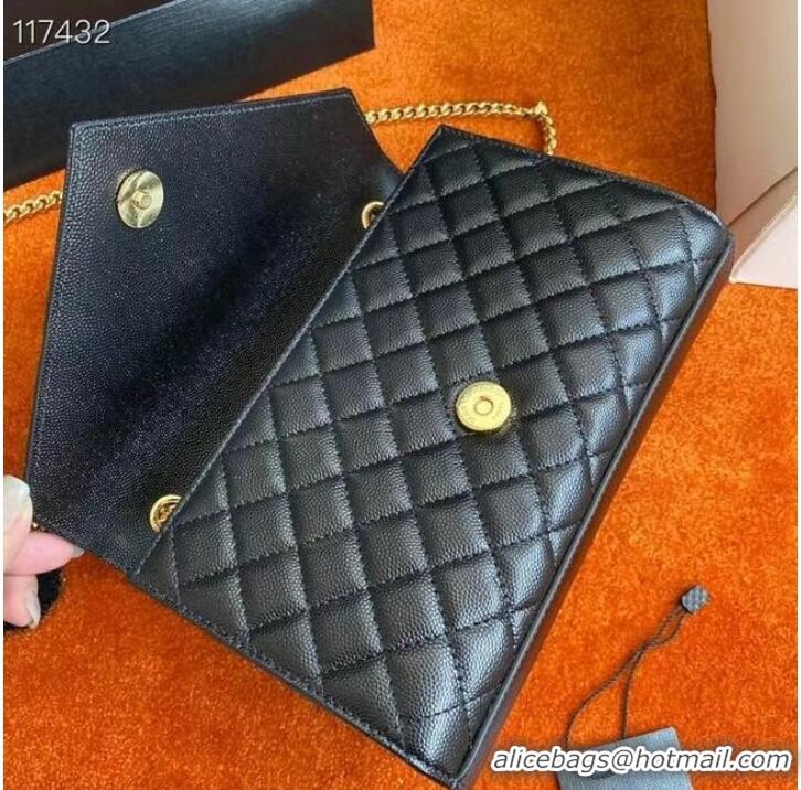 Famous Brand SAINT LAURENT MONOGRAM CHAIN WALLET IN MIX MATELASSE GRAIN DE POUDRE EMBOSSED LEATHER 526286 BLACK&GOLD