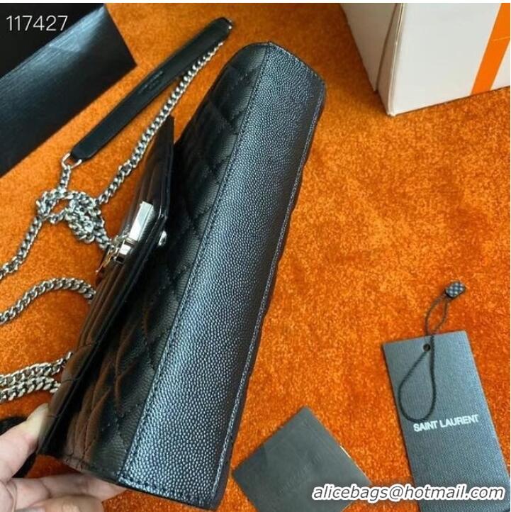 Specials SAINT LAURENT MONOGRAM CHAIN WALLET IN MIX MATELASSE GRAIN DE POUDRE EMBOSSED LEATHER 526286 BLACK&SILVER