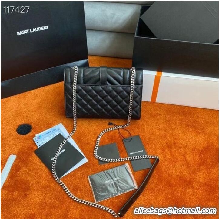 Specials SAINT LAURENT MONOGRAM CHAIN WALLET IN MIX MATELASSE GRAIN DE POUDRE EMBOSSED LEATHER 526286 BLACK&SILVER