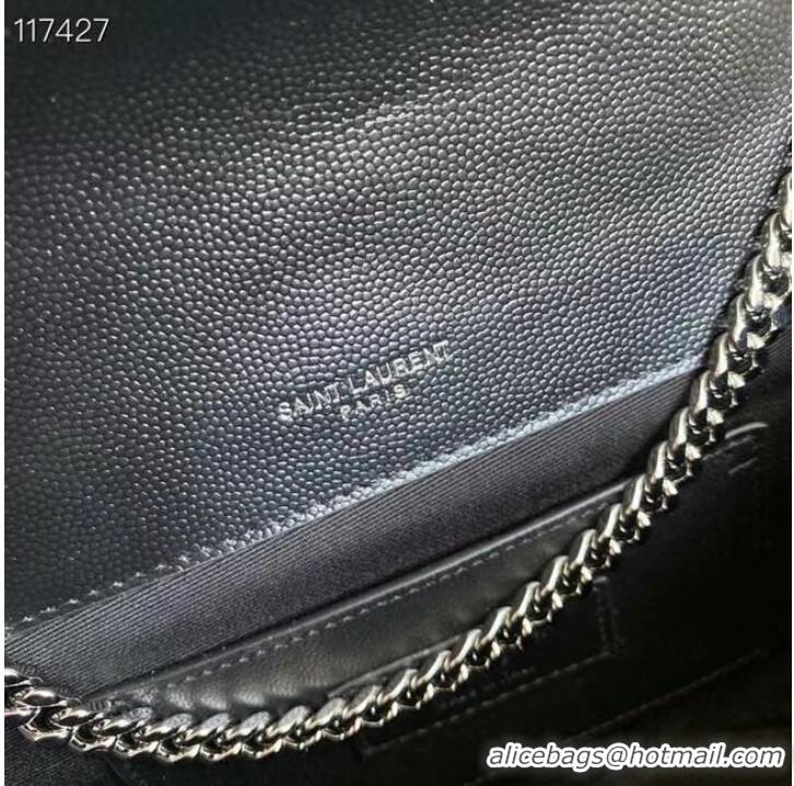 Specials SAINT LAURENT MONOGRAM CHAIN WALLET IN MIX MATELASSE GRAIN DE POUDRE EMBOSSED LEATHER 526286 BLACK&SILVER