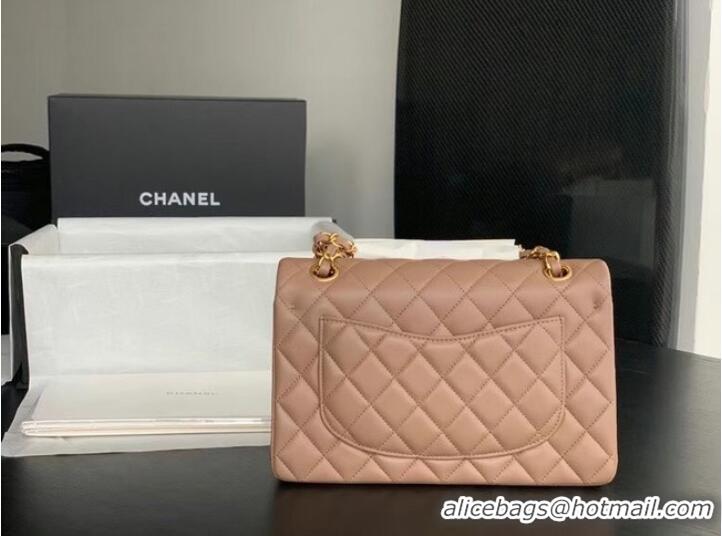 Luxurious Chanel Small Classic Handbag Sheepskin Gold-Tone Metal A01113 Taupe