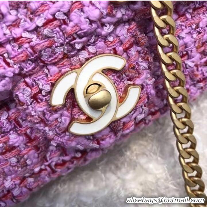 Big Discount CHANEL Tweed Braided Calfskin & Gold-Tone Metal AS3113 plum