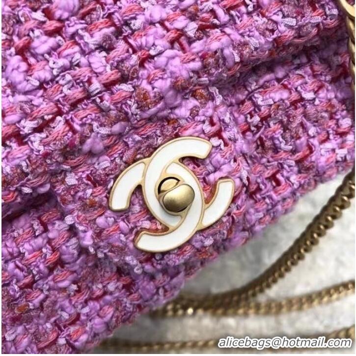 Reasonable Price CHANEL Tweed Braided Calfskin & Gold-Tone Metal AS3114 plum