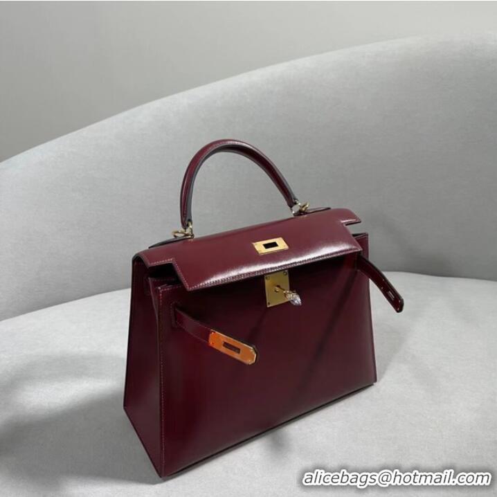 Top Grade Discount Hermes BOX Leather KL28 Burgundy