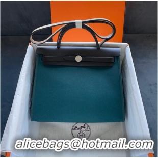 Low Price Hermes Herbag 31CM Original Canvas Leather & Calfskin 45987 sky Blue&black