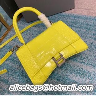 Inexpensive Balenciaga HOURGLASS SMALL TOP HANDLE BAG crocodile embossed calfskin B108895C yellow 