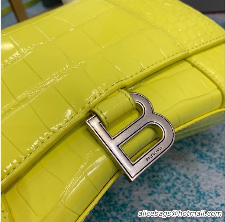 Inexpensive Balenciaga HOURGLASS SMALL TOP HANDLE BAG crocodile embossed calfskin B108895C yellow 