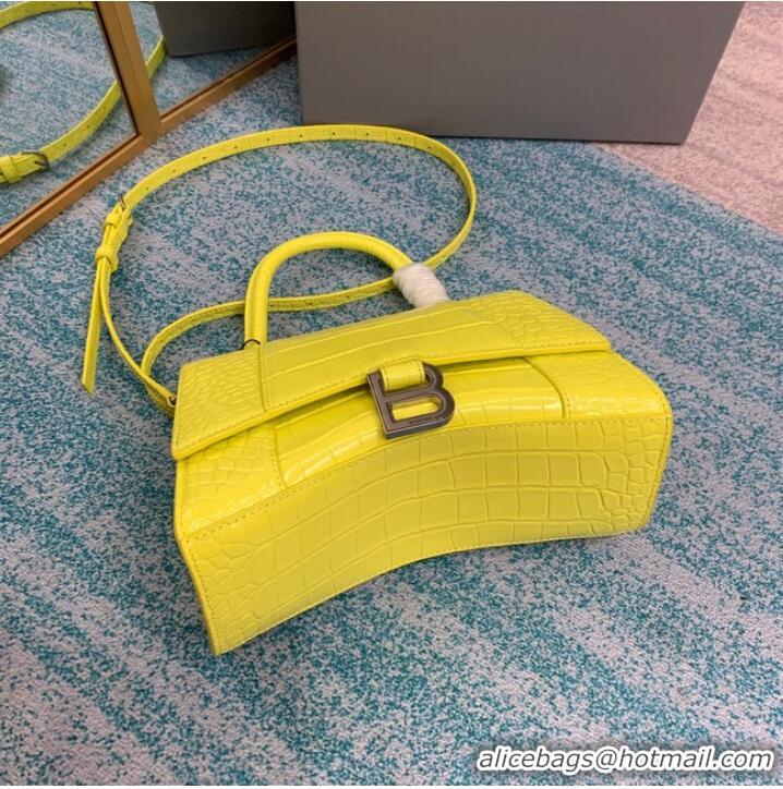 Inexpensive Balenciaga HOURGLASS SMALL TOP HANDLE BAG crocodile embossed calfskin B108895C yellow 