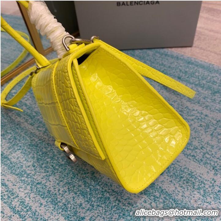 Inexpensive Balenciaga HOURGLASS SMALL TOP HANDLE BAG crocodile embossed calfskin B108895C yellow 