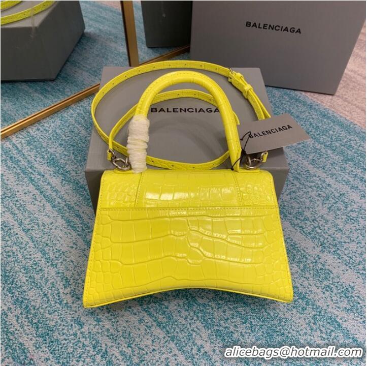 Inexpensive Balenciaga HOURGLASS SMALL TOP HANDLE BAG crocodile embossed calfskin B108895C yellow 