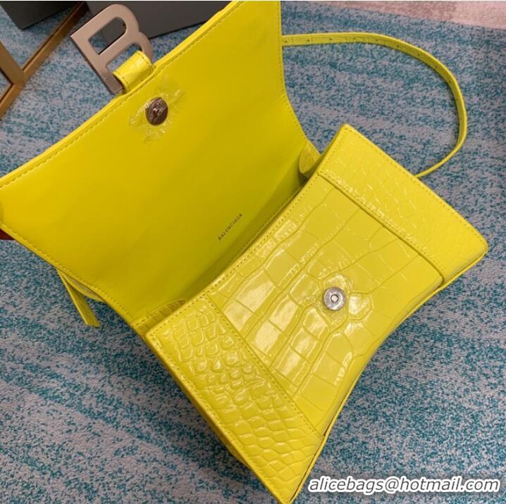 Inexpensive Balenciaga HOURGLASS SMALL TOP HANDLE BAG crocodile embossed calfskin B108895C yellow 