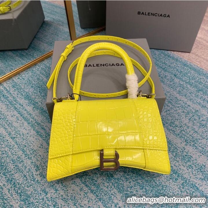 Inexpensive Balenciaga HOURGLASS SMALL TOP HANDLE BAG crocodile embossed calfskin B108895C yellow 