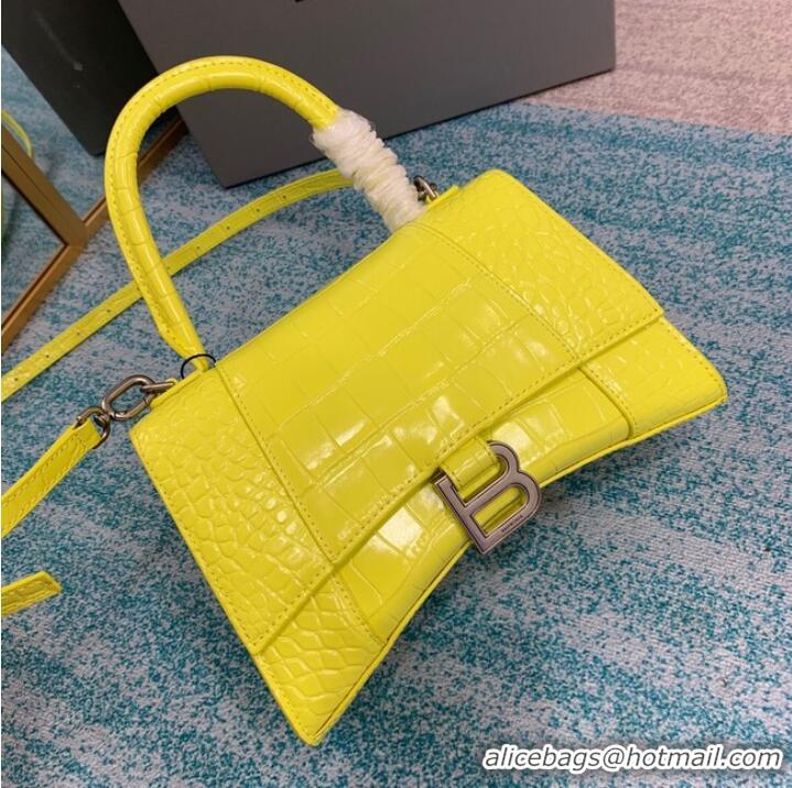 Inexpensive Balenciaga HOURGLASS SMALL TOP HANDLE BAG crocodile embossed calfskin B108895C yellow 