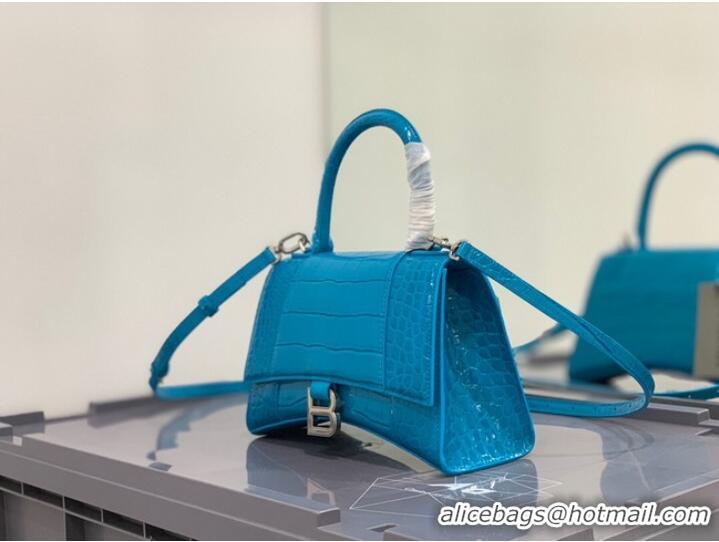 Promotional Balenciaga HOURGLASS SMALL TOP HANDLE BAG crocodile embossed calfskin B108895E sky blue