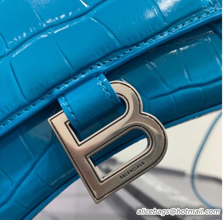 Promotional Balenciaga HOURGLASS SMALL TOP HANDLE BAG crocodile embossed calfskin B108895E sky blue