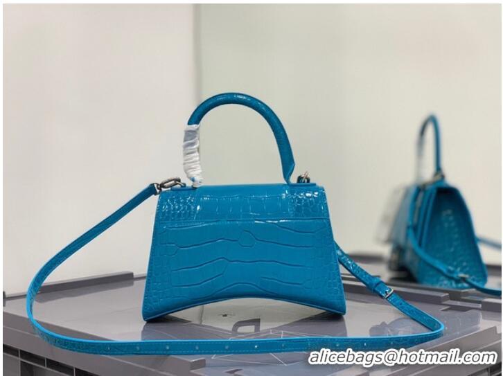 Promotional Balenciaga HOURGLASS SMALL TOP HANDLE BAG crocodile embossed calfskin B108895E sky blue