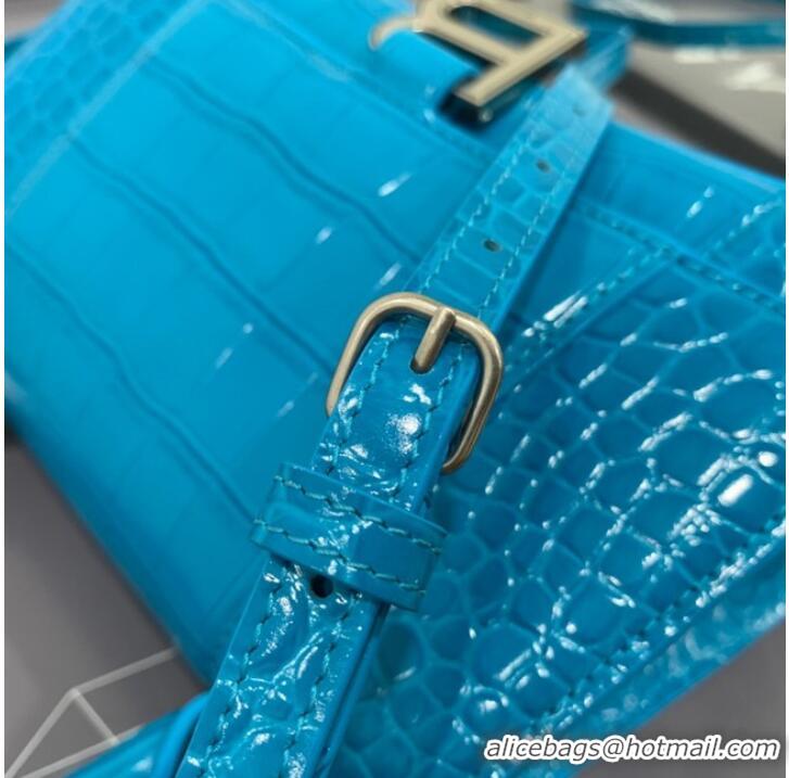 Promotional Balenciaga HOURGLASS SMALL TOP HANDLE BAG crocodile embossed calfskin B108895E sky blue