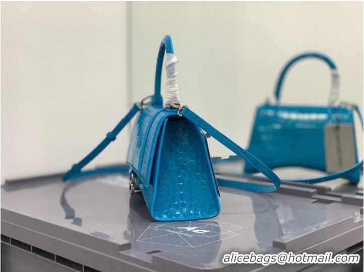 Promotional Balenciaga HOURGLASS SMALL TOP HANDLE BAG crocodile embossed calfskin B108895E sky blue