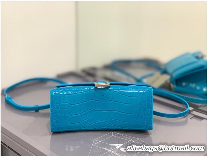 Promotional Balenciaga HOURGLASS SMALL TOP HANDLE BAG crocodile embossed calfskin B108895E sky blue