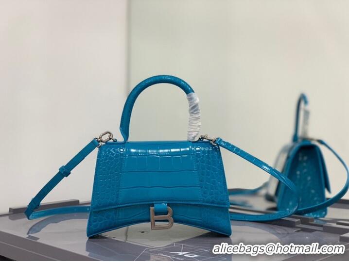 Promotional Balenciaga HOURGLASS SMALL TOP HANDLE BAG crocodile embossed calfskin B108895E sky blue