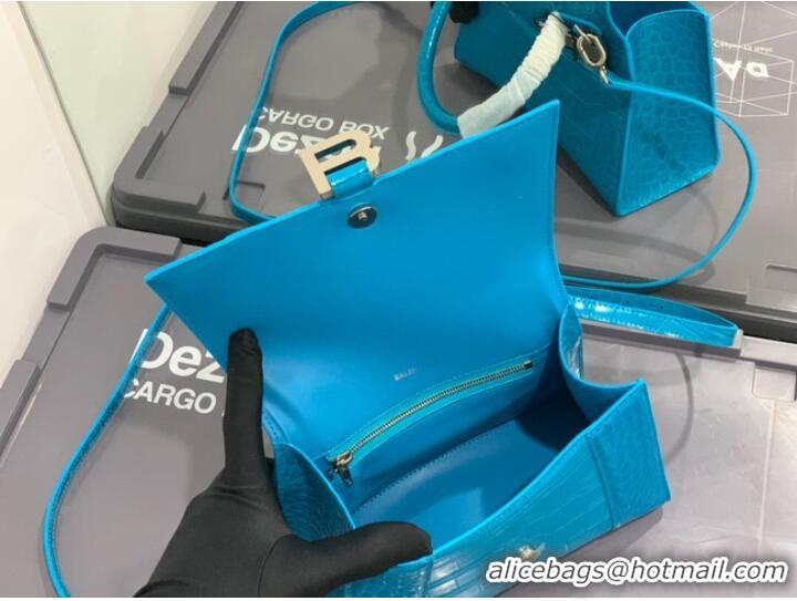 Promotional Balenciaga HOURGLASS SMALL TOP HANDLE BAG crocodile embossed calfskin B108895E sky blue