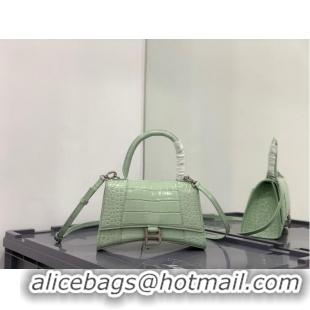 Famous Brand Balenciaga HOURGLASS SMALL TOP HANDLE BAG crocodile embossed calfskin B108895E light green