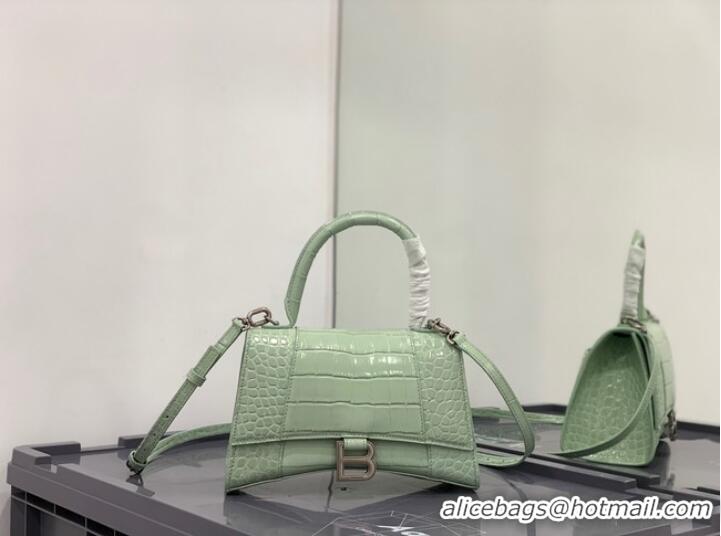 Famous Brand Balenciaga HOURGLASS SMALL TOP HANDLE BAG crocodile embossed calfskin B108895E light green