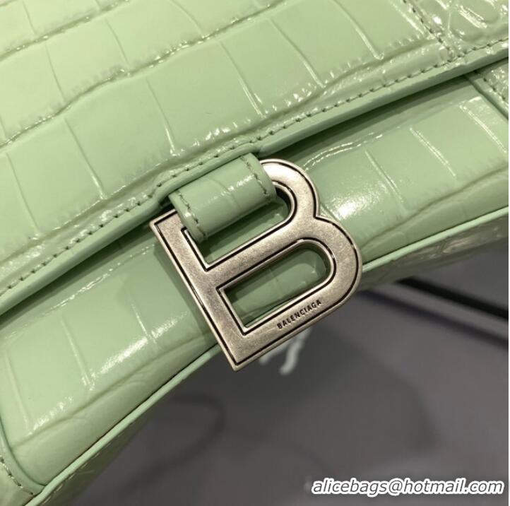 Famous Brand Balenciaga HOURGLASS SMALL TOP HANDLE BAG crocodile embossed calfskin B108895E light green