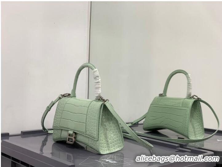 Famous Brand Balenciaga HOURGLASS SMALL TOP HANDLE BAG crocodile embossed calfskin B108895E light green