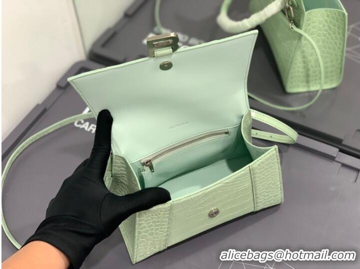 Famous Brand Balenciaga HOURGLASS SMALL TOP HANDLE BAG crocodile embossed calfskin B108895E light green