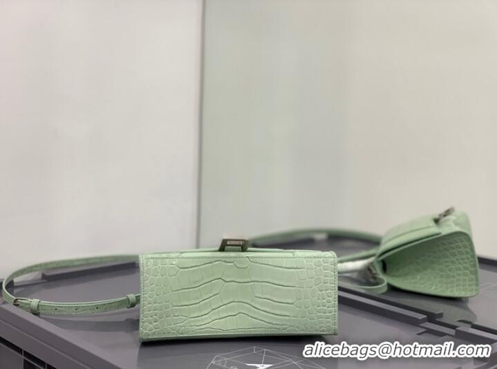 Famous Brand Balenciaga HOURGLASS SMALL TOP HANDLE BAG crocodile embossed calfskin B108895E light green