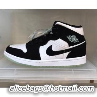 Sumptuous Nike Air Jordan AJ1 Mid-top Reflective Sneakers White/Black 112367