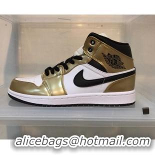 Stylish Nike Air Jordan AJ1 Mid-top Sneakers Gold 112374