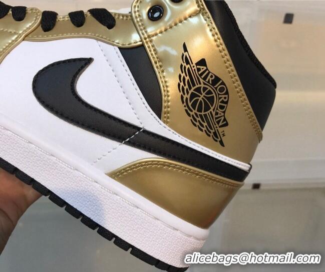 Stylish Nike Air Jordan AJ1 Mid-top Sneakers Gold 112374