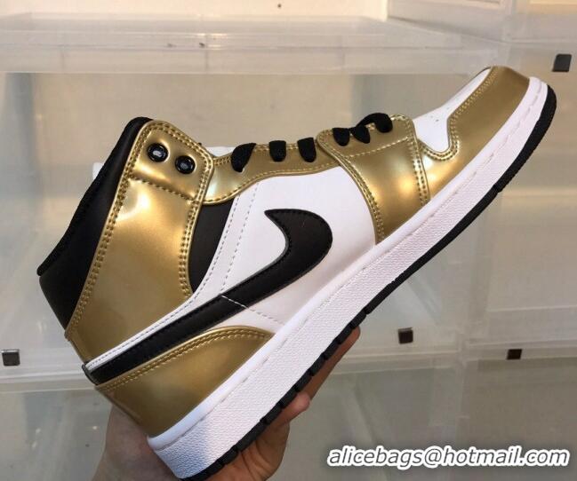 Stylish Nike Air Jordan AJ1 Mid-top Sneakers Gold 112374