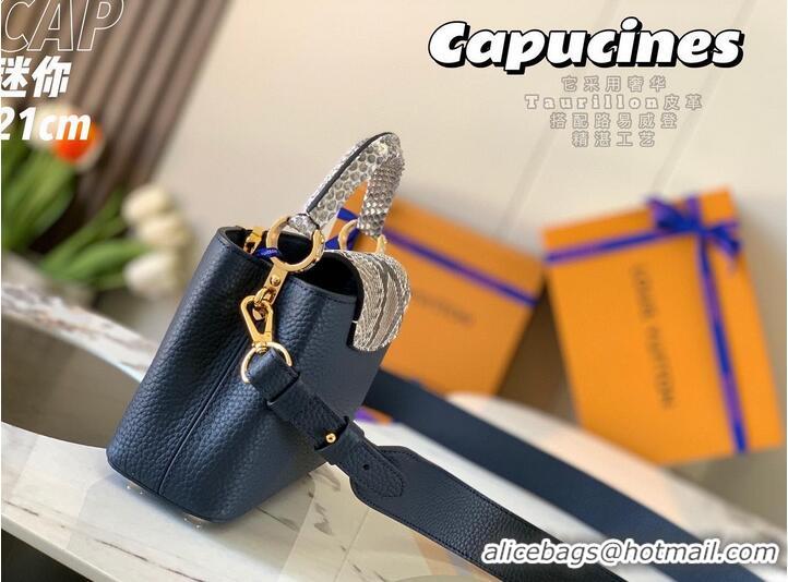 Famous Brand Louis Vuitton CAPUCINES PM Original Python Leather N80041 Navy