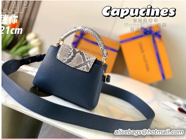 Famous Brand Louis Vuitton CAPUCINES PM Original Python Leather N80041 Navy