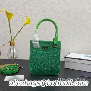 Promotional Prada leather small-bag with artificial crystals tote 1BC331 Green