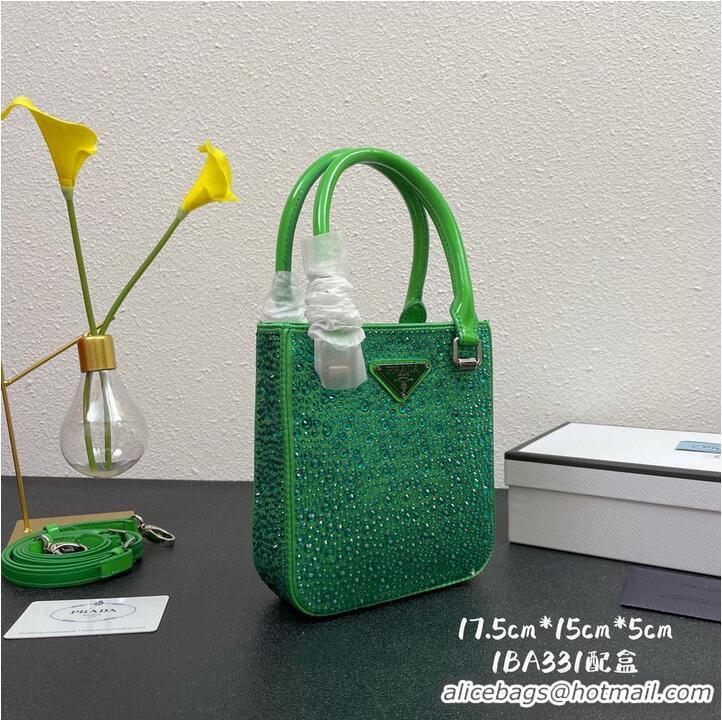 Promotional Prada leather small-bag with artificial crystals tote 1BC331 Green