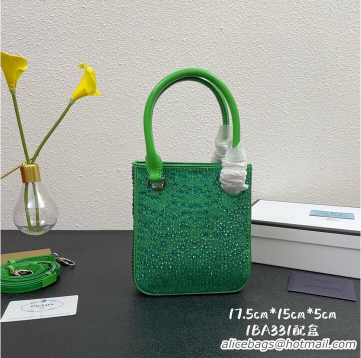 Promotional Prada leather small-bag with artificial crystals tote 1BC331 Green