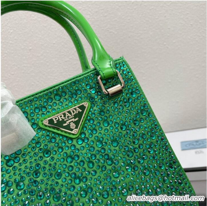 Promotional Prada leather small-bag with artificial crystals tote 1BC331 Green