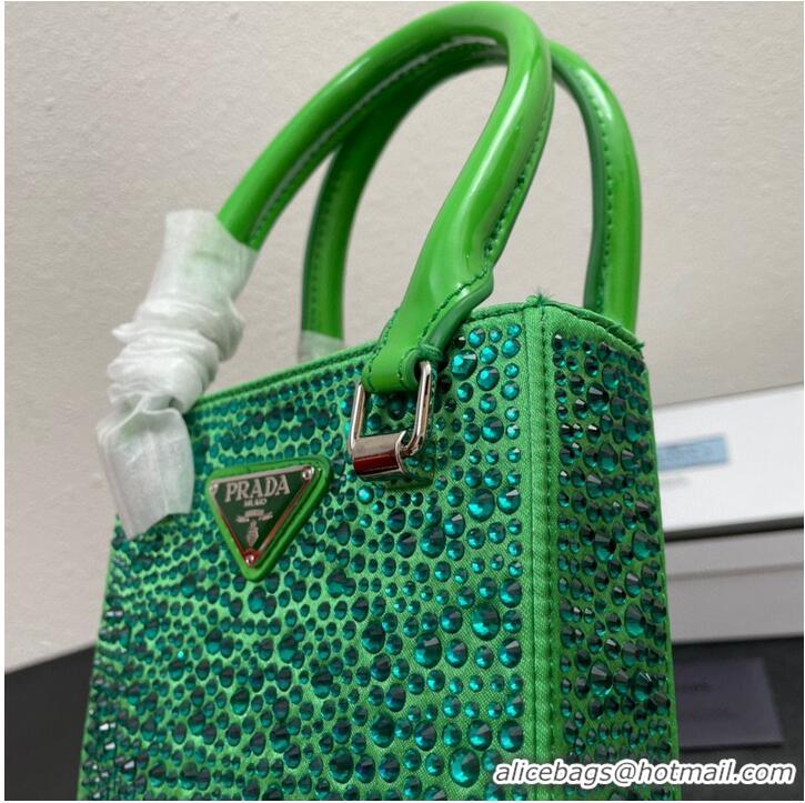 Promotional Prada leather small-bag with artificial crystals tote 1BC331 Green