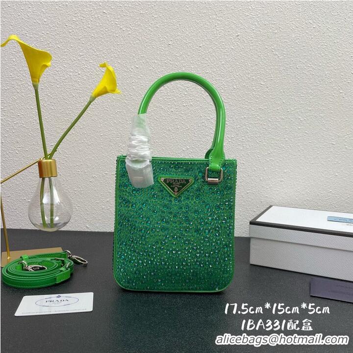 Promotional Prada leather small-bag with artificial crystals tote 1BC331 Green