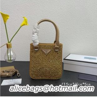 Fashion Discount Prada leather small-bag with artificial crystals tote 1BC331 Gold