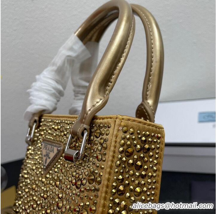 Fashion Discount Prada leather small-bag with artificial crystals tote 1BC331 Gold