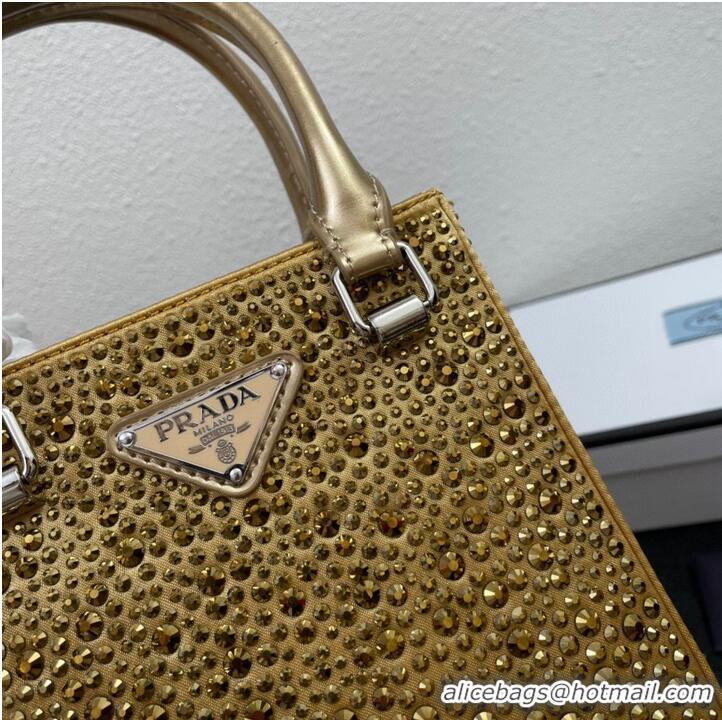 Fashion Discount Prada leather small-bag with artificial crystals tote 1BC331 Gold