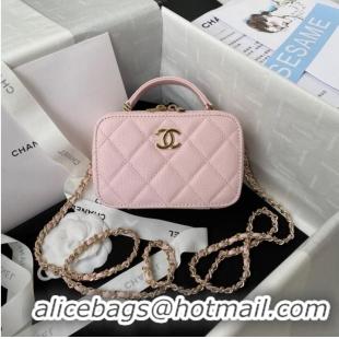 Buy Discount Chanel Grained Calfskin mini flap bag with top handle AS2431 Pink