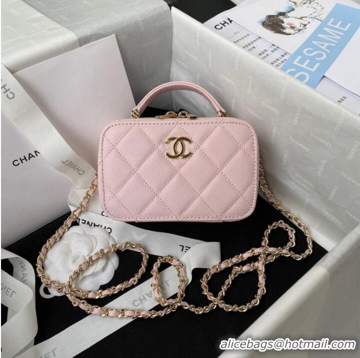 Buy Discount Chanel Grained Calfskin mini flap bag with top handle AS2431 Pink